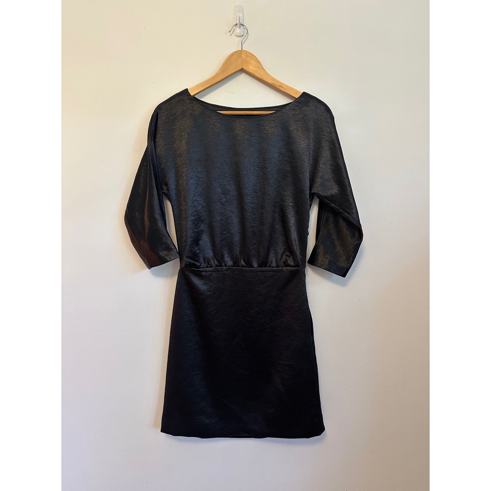 Banana Republic Black Satin Split Sleeve Mini Dress | Size 2